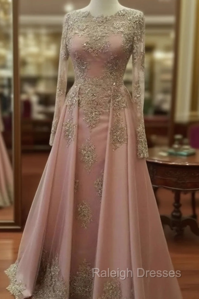 Plus Size Muslim Evening Dresses A-Line Long Sleeves Pearls Lace Islamic Dubai Kaftan Saudi Arabic Long Formal Evening Gown Main image