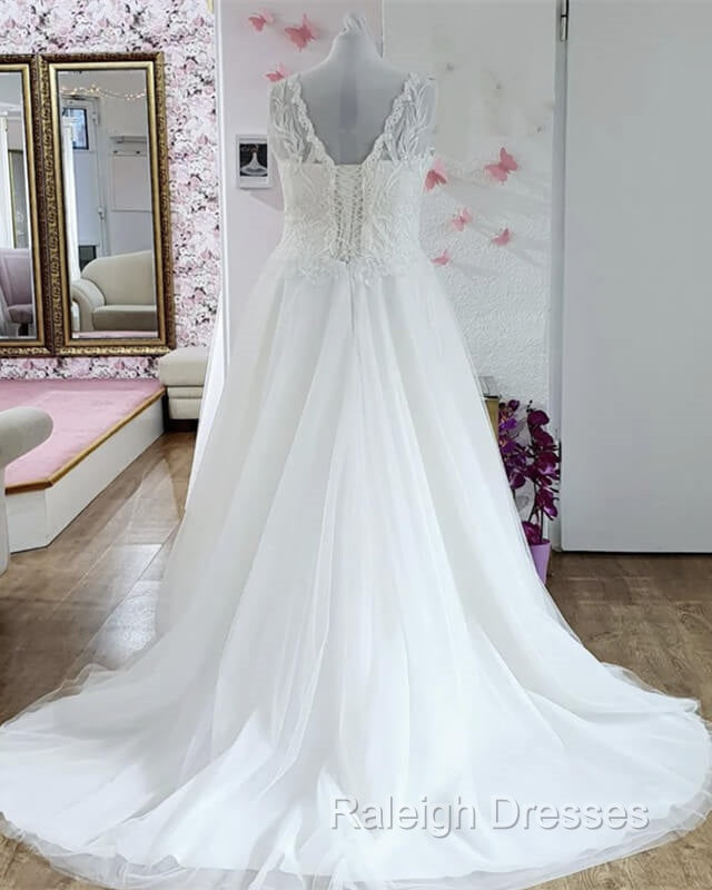 Plus Size Princess V-Neck Wedding Dress Lace Embroidery