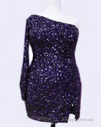 Plus Size Sequin One Sleeve Homecoming Dresses