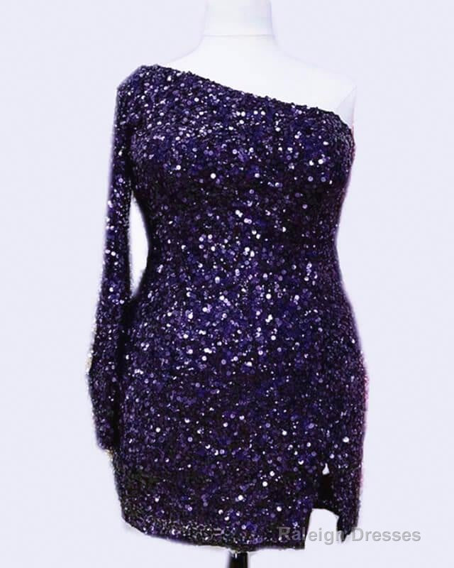 Plus Size Sequin One Sleeve Homecoming Dresses
