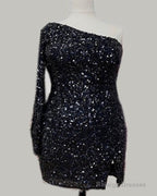 Plus Size Sequin One Sleeve Homecoming Dress