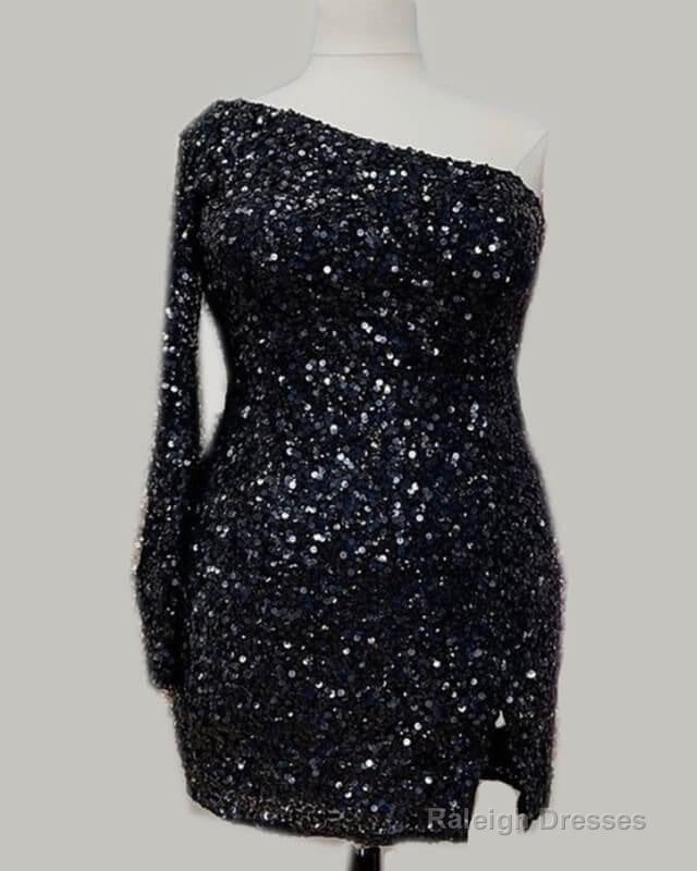 Plus Size Sequin One Sleeve Homecoming Dresses