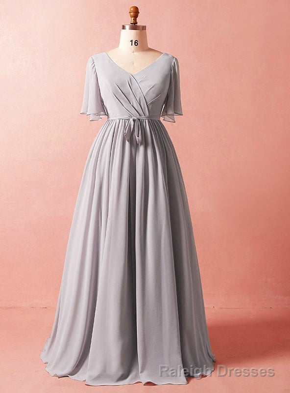 Plus Size Simple Gray Chiffon Short Sleeve Prom Dress Main image