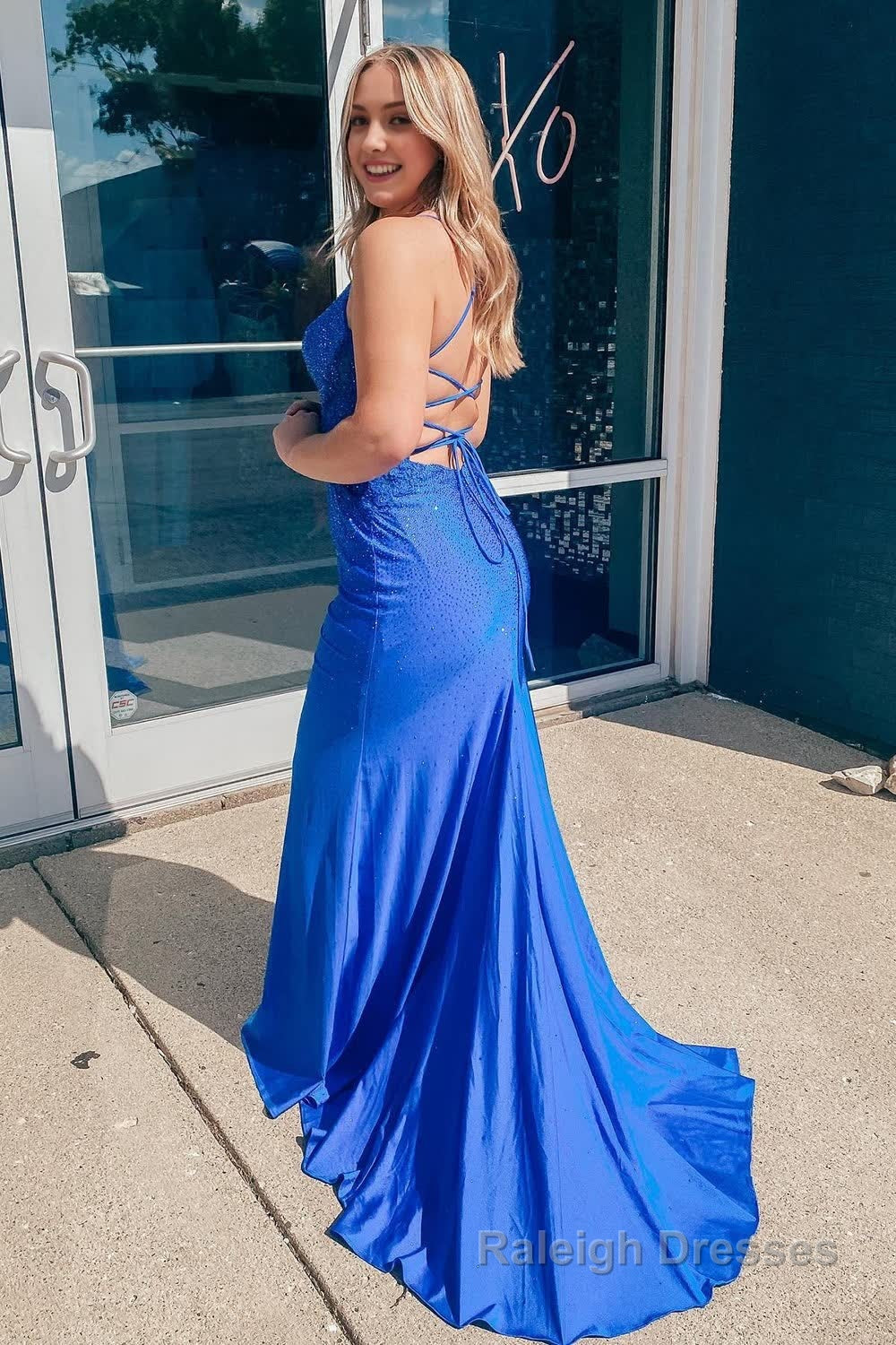 Plus Size Sparkly Spaghetti Straps Royal Blue Sequins Long Prom Dress Secondary image