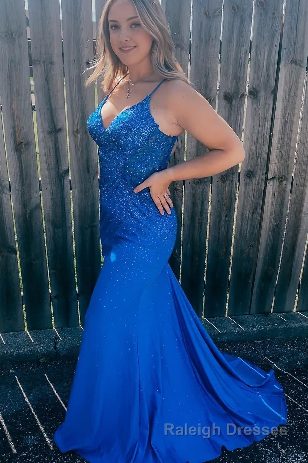 Plus Size Sparkly Spaghetti Straps Royal Blue Sequins Long Prom Dress Main image