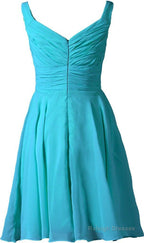 Pool V-Neck Chiffon Short Bridesmaid Dress