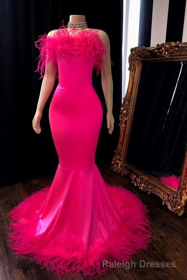 Popular Feather Sleeveless Long Mermaid Evening Dresses Main image