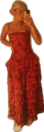 Popular Spaghetti Straps Floor Length Prom Dresses New Fashion Tiered Prom Dresses