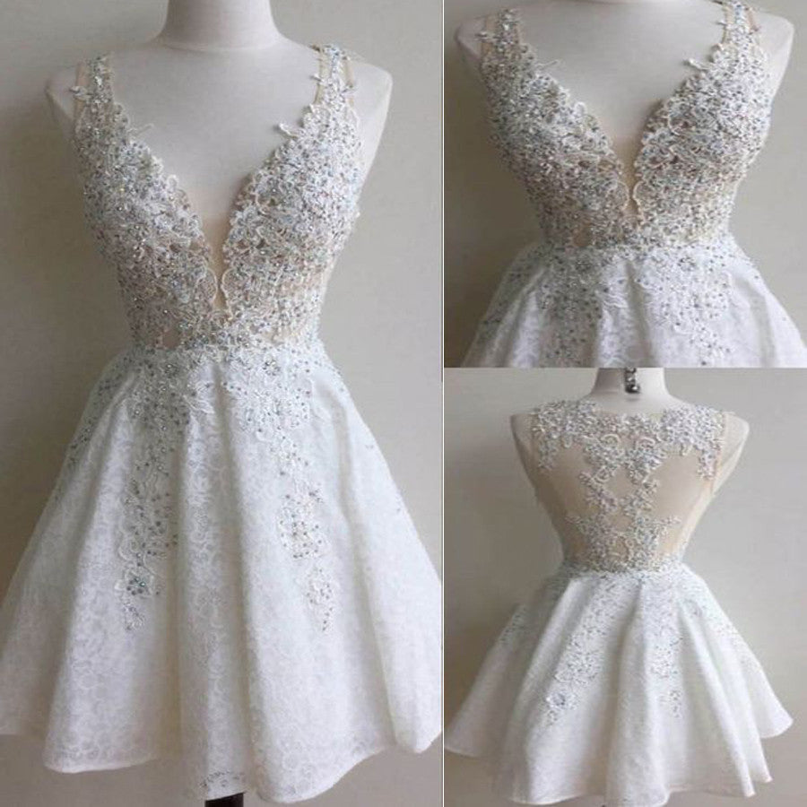 popular white lace see through gorgeous freshman cute homecoming Formal Prom gowns Dress Main image
