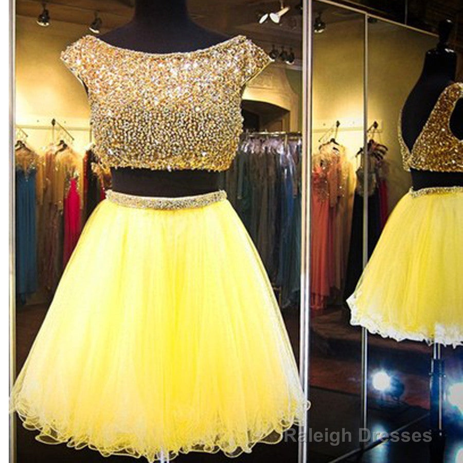 Popular Yellow Cap Sleeve Vintage Gorgeous V-Back Casual Homecoming Dresses