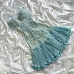 Powder Blue Sparkling Charming Retro Princess Stunning Unique Fashionable Beautiful Elegant Delicate Lace Short Lace Sequin Homecoming Dress Prom Dress Evening Dress Birthday Party Dress Prom Dress