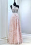 Pink Lace Long Prom Dresses, One Shoulder Prom Prom Dresses
