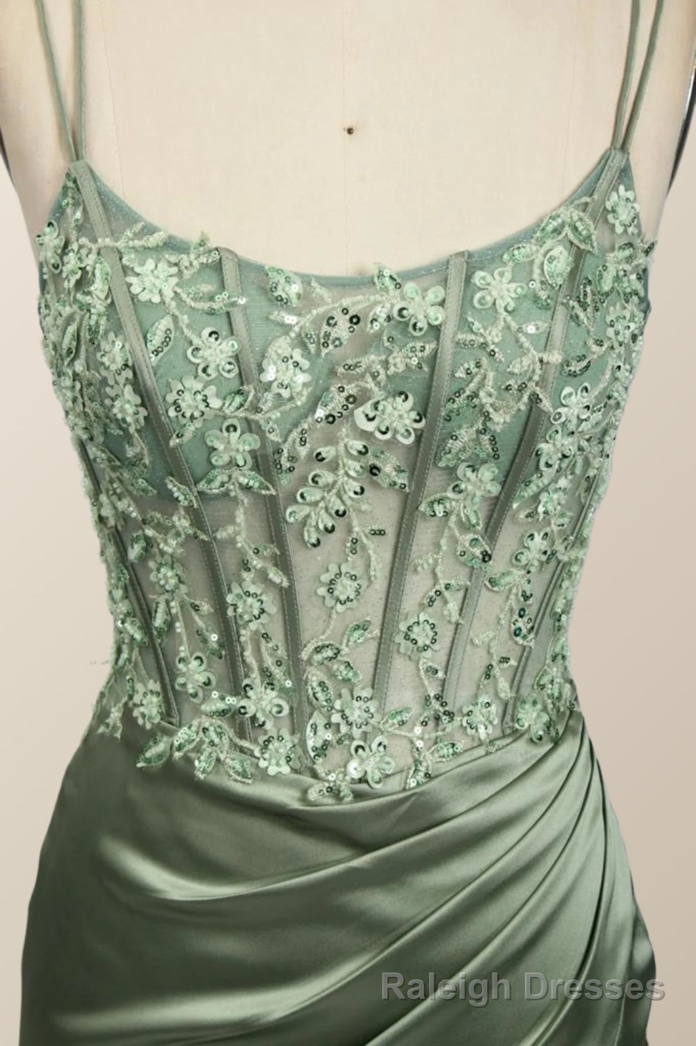 Sage Green Lace Appliques Mermaid Long Formal Dress