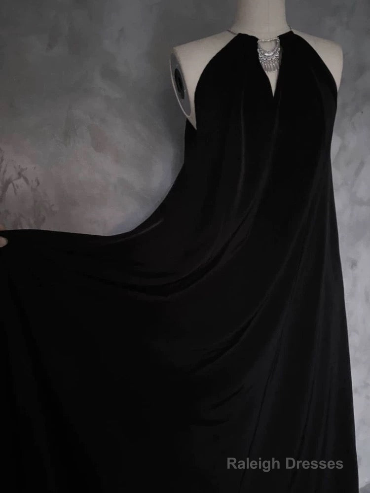 Pretty A Line Halter Black Long Prom Dresses Birthday Dress For Women