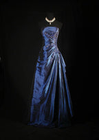 Pretty A-Line Sleeveless Navy Blue Prom Dresses Long Prom Dresses