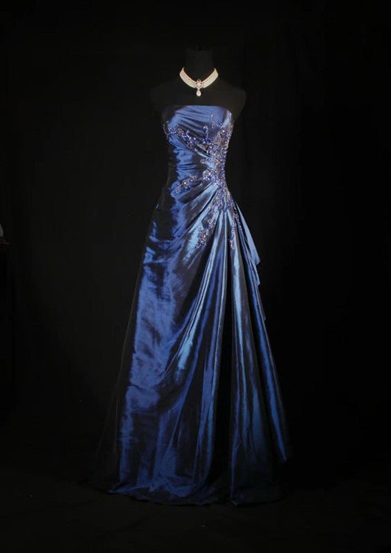 Pretty A-Line Sleeveless Navy Blue Prom Dresses Long Prom Dresses