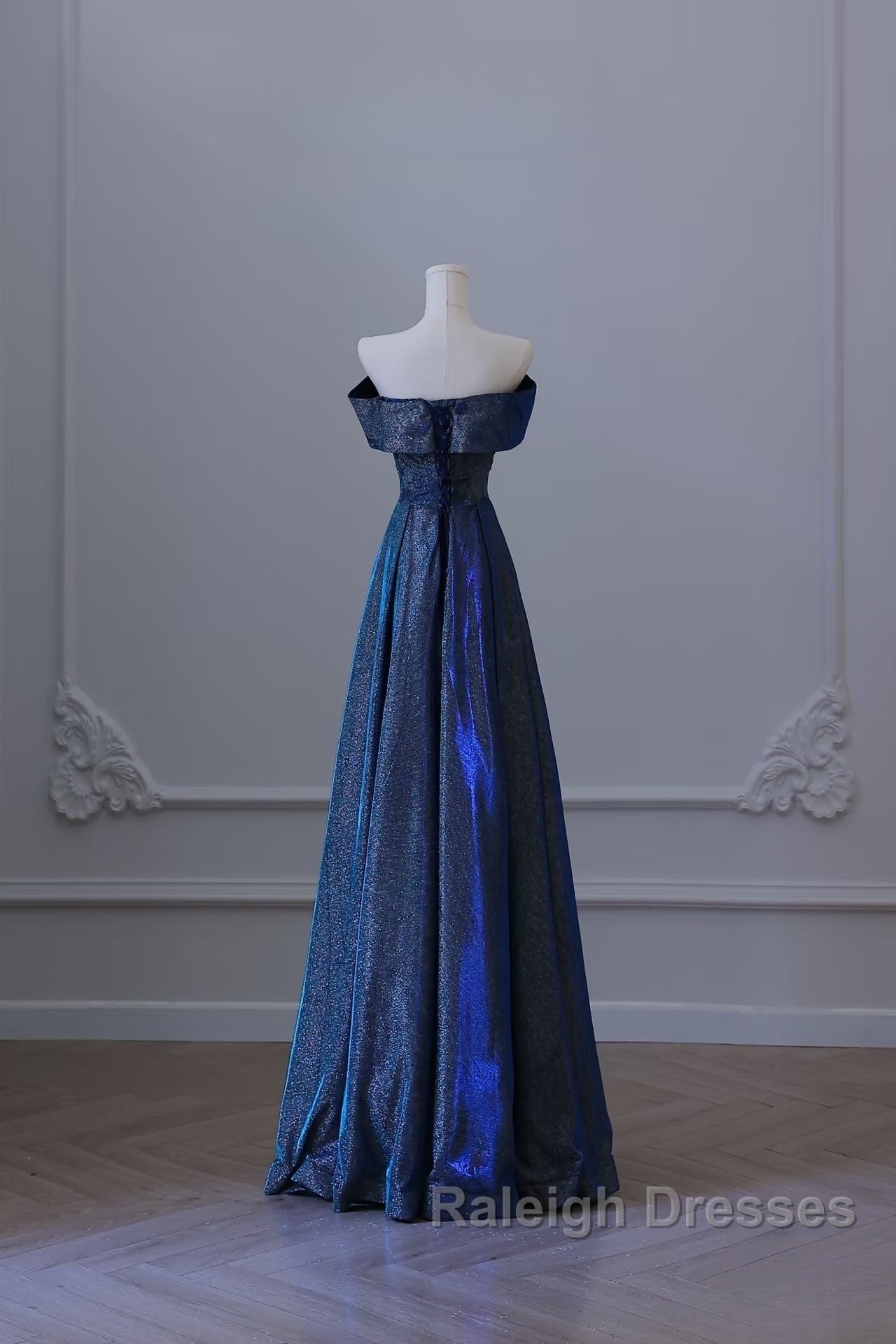 Pretty A Line Off The Shoulder Blue Sequin Long Prom Dresses Evening Gowns Secondary image