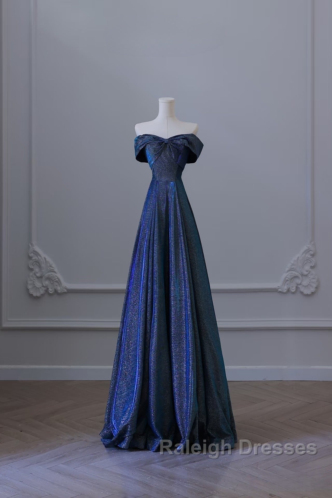 Pretty A Line Off The Shoulder Blue Sequin Long Prom Dresses Evening Gowns