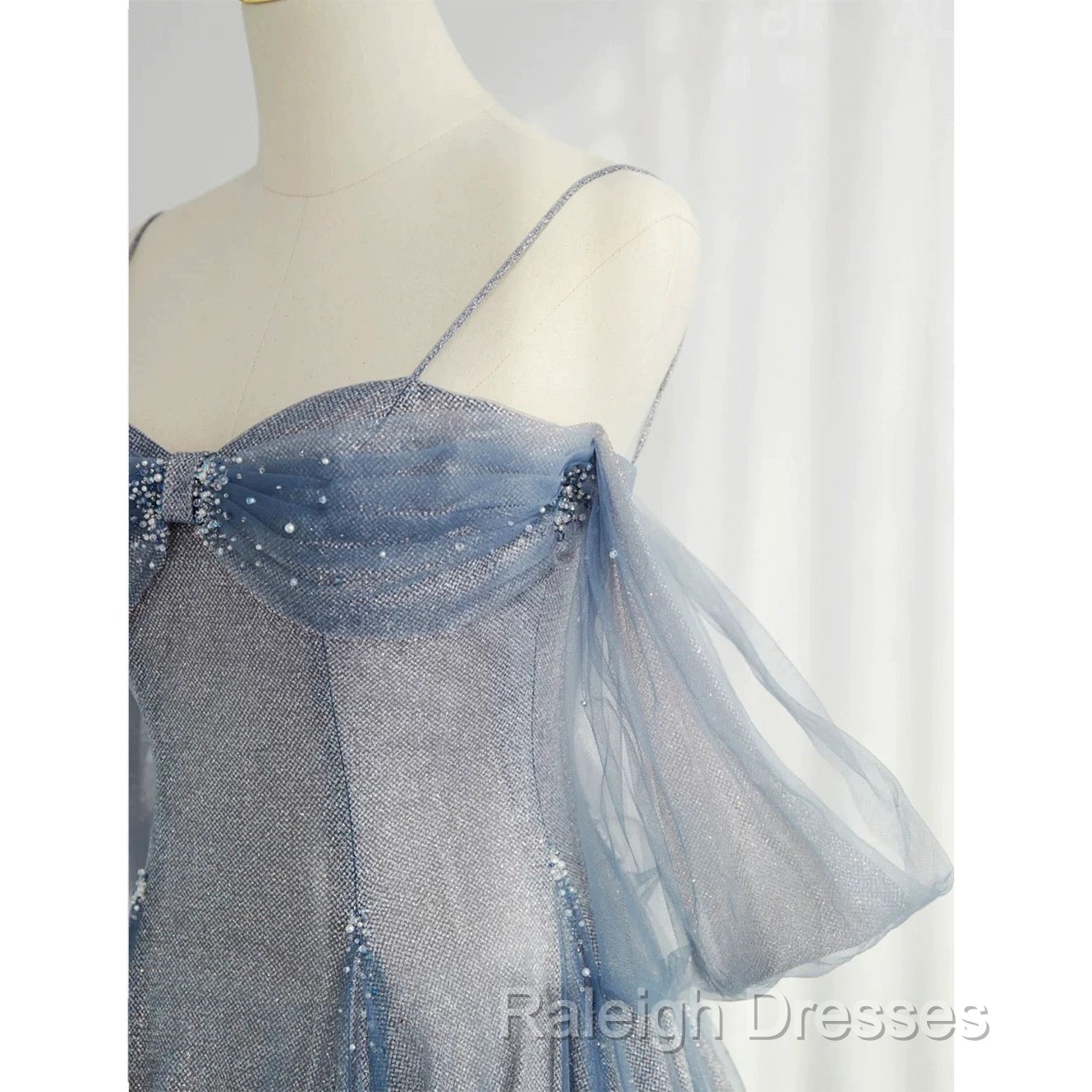 Pretty A Line Off The Shoulder Blue Sequin Tulle Long Length Evening Dress Prom Dresses Secondary image