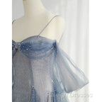 Pretty A Line Off The Shoulder Blue Sequin Tulle Long Length Evening Dress Prom Dresses