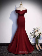 Pretty A Line Off The Shoulder Burgundy Satin Long Evening Party Dress Prom Dresses With Bow
