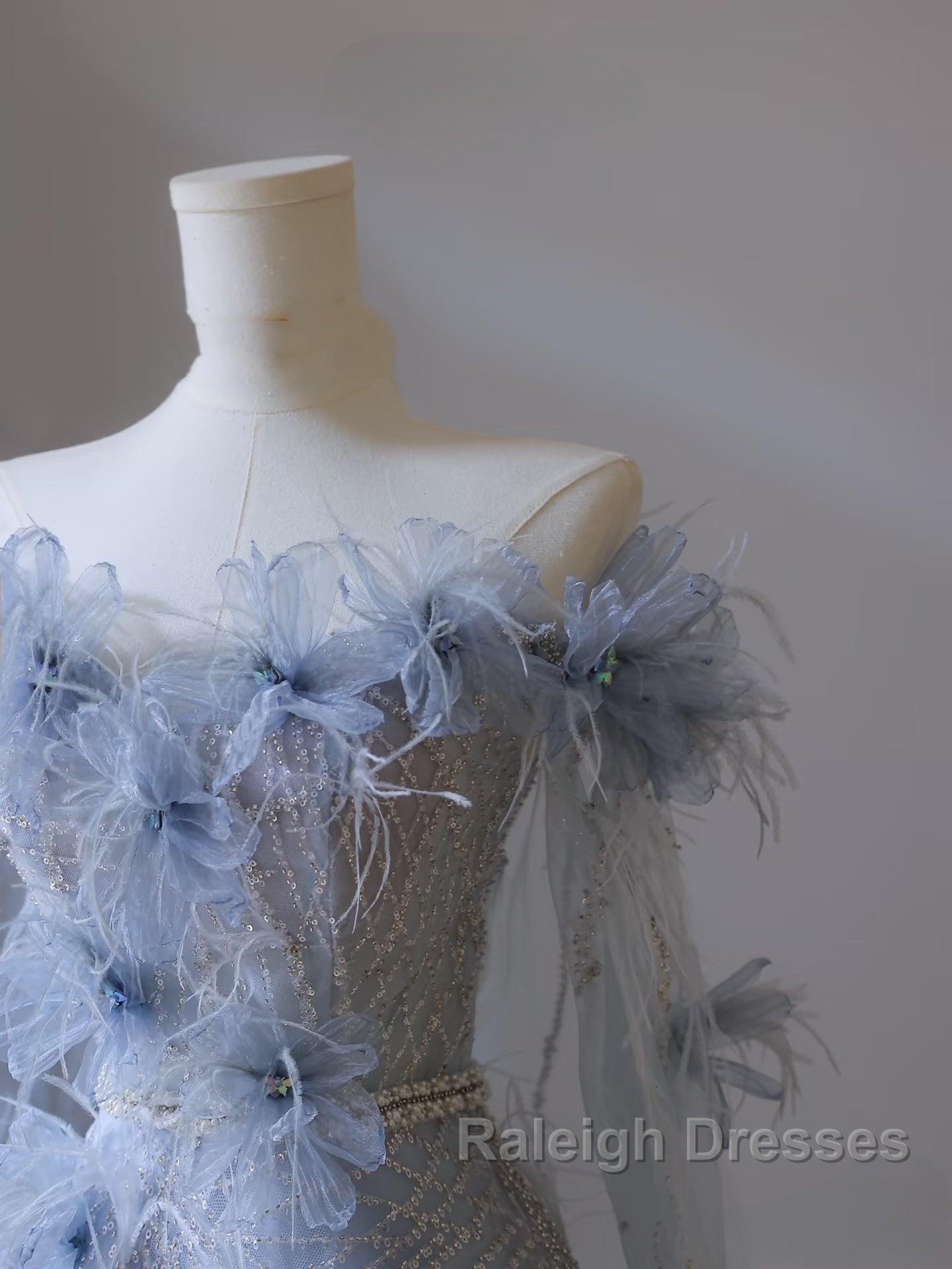 Pretty A Line Off The Shoulder Floor-Length Blue Sequin Short Sleeves Evening Dress Prom Dresses