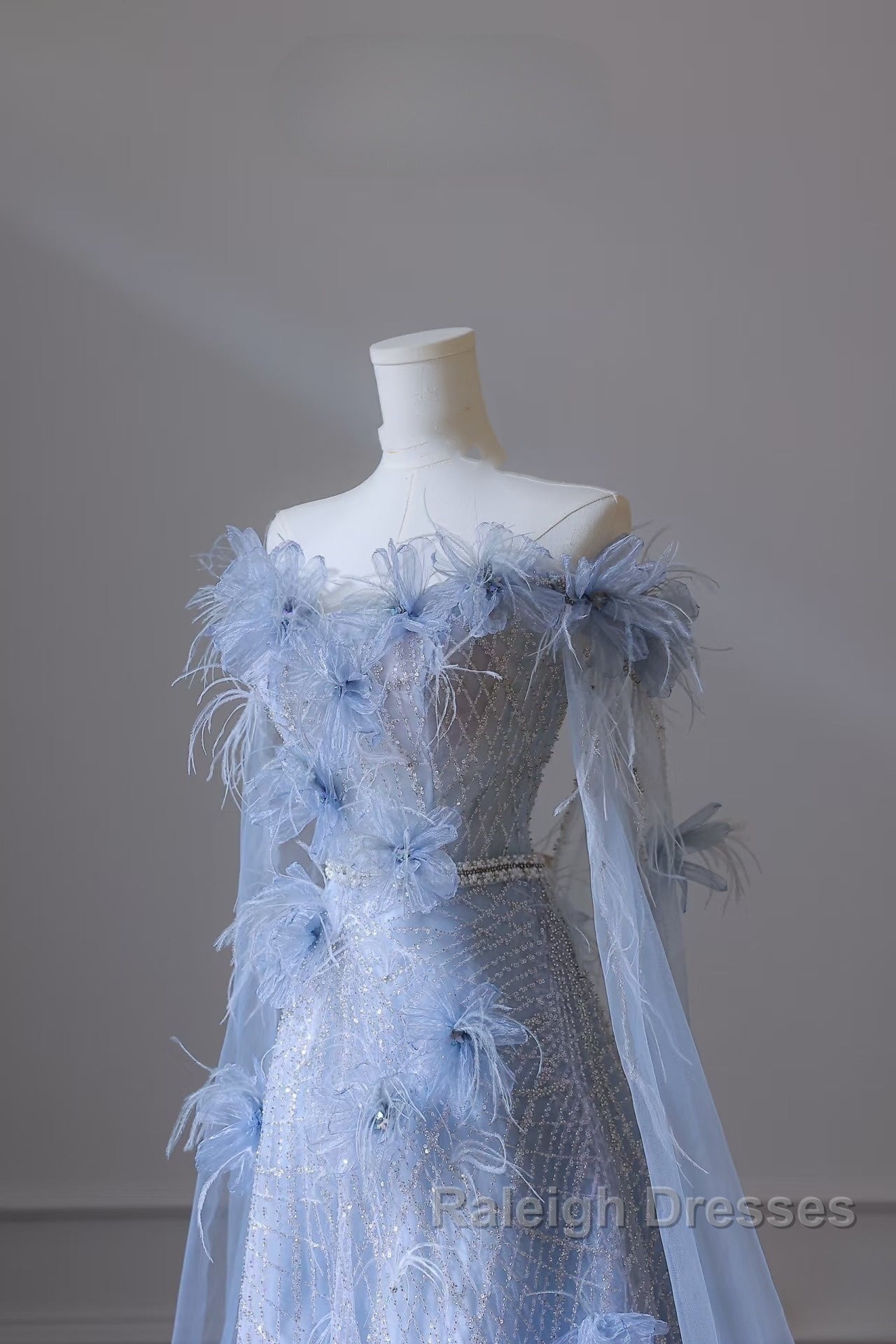 Pretty A Line Off The Shoulder Floor-Length Blue Sequin Short Sleeves Evening Dress Prom Dresses