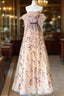 Pretty A Line Off The Shoulder Long Sleeves Floral Tulle Long Length Evening Dress Prom Dresses
