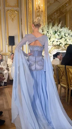 Pretty A-Line Off The Shoulder Maxi Long Prom Light Blue Chiffon Prom Dress Prom Dresses