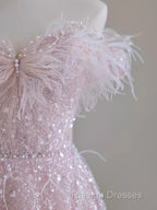 Pretty A Line Off The Shoulder Pink Sequin Long Evening Party Dress Prom Dresses