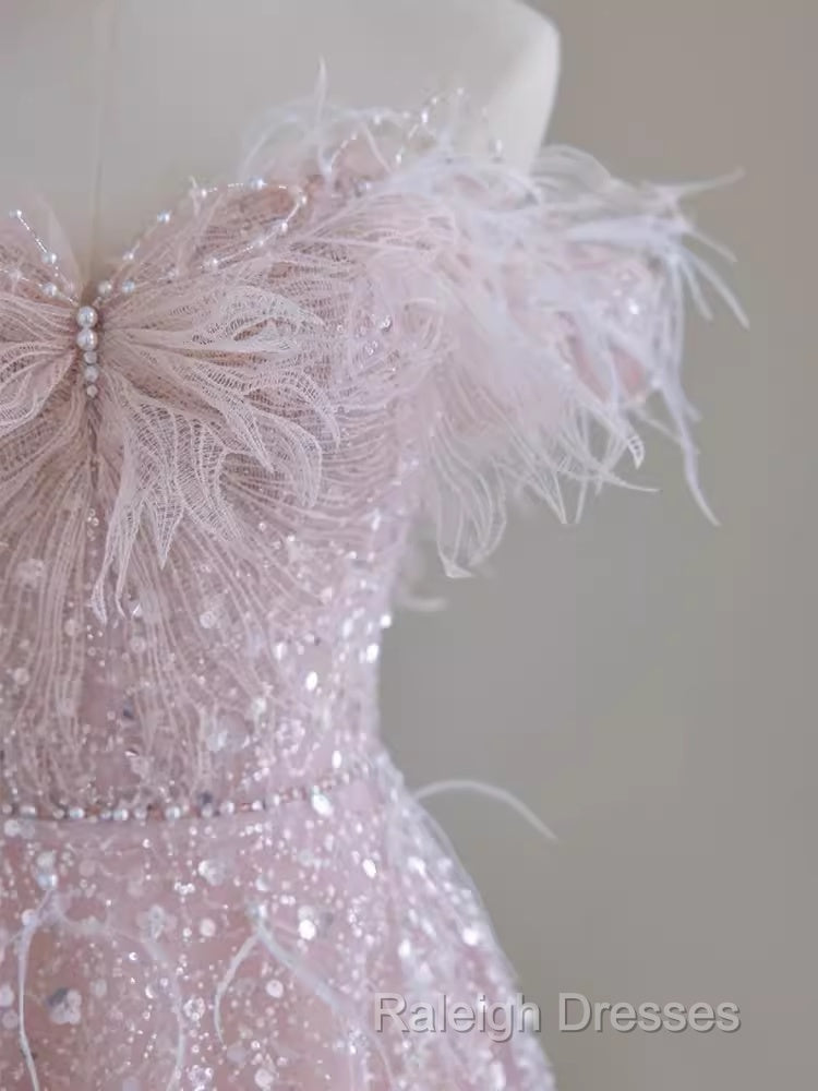 Pretty A Line Off The Shoulder Pink Sequin Long Evening Party Dress Prom Dresses