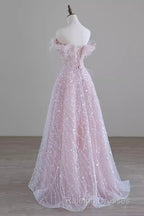 Pretty A Line Off The Shoulder Pink Sequin Long Evening Party Dress Prom Dresses