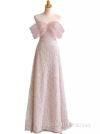 Pretty A Line Off The Shoulder Pink Sequin Long Evening Party Dress Prom Dresses With Beads