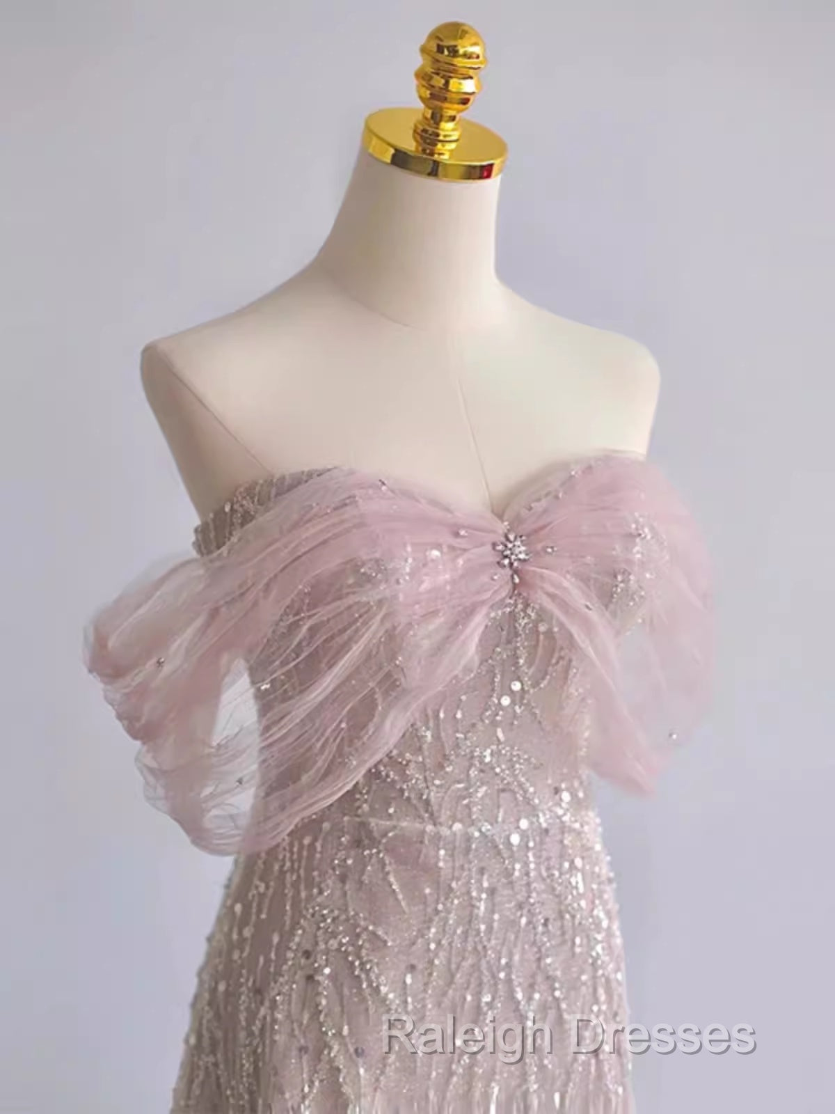 Pretty A Line Off The Shoulder Pink Sequin Long Evening Party Dress Prom Dresses With Beads