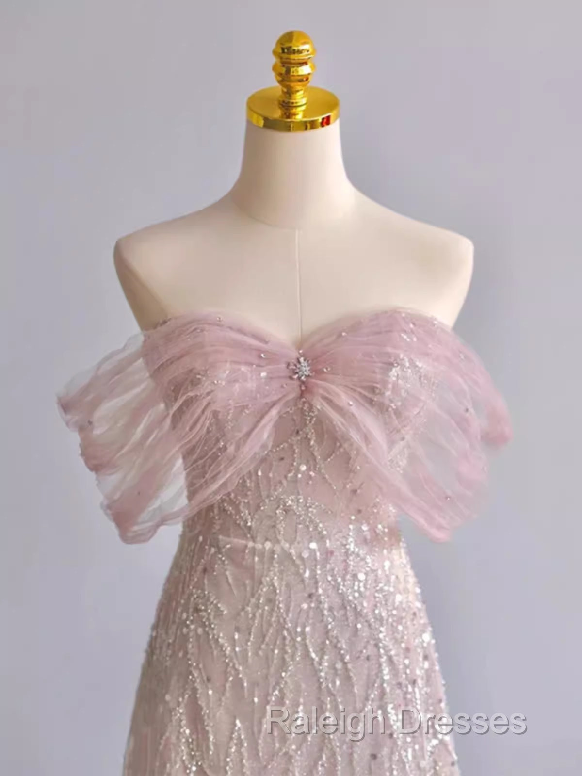 Pretty A Line Off The Shoulder Pink Sequin Long Evening Party Dress Prom Dresses With Beads