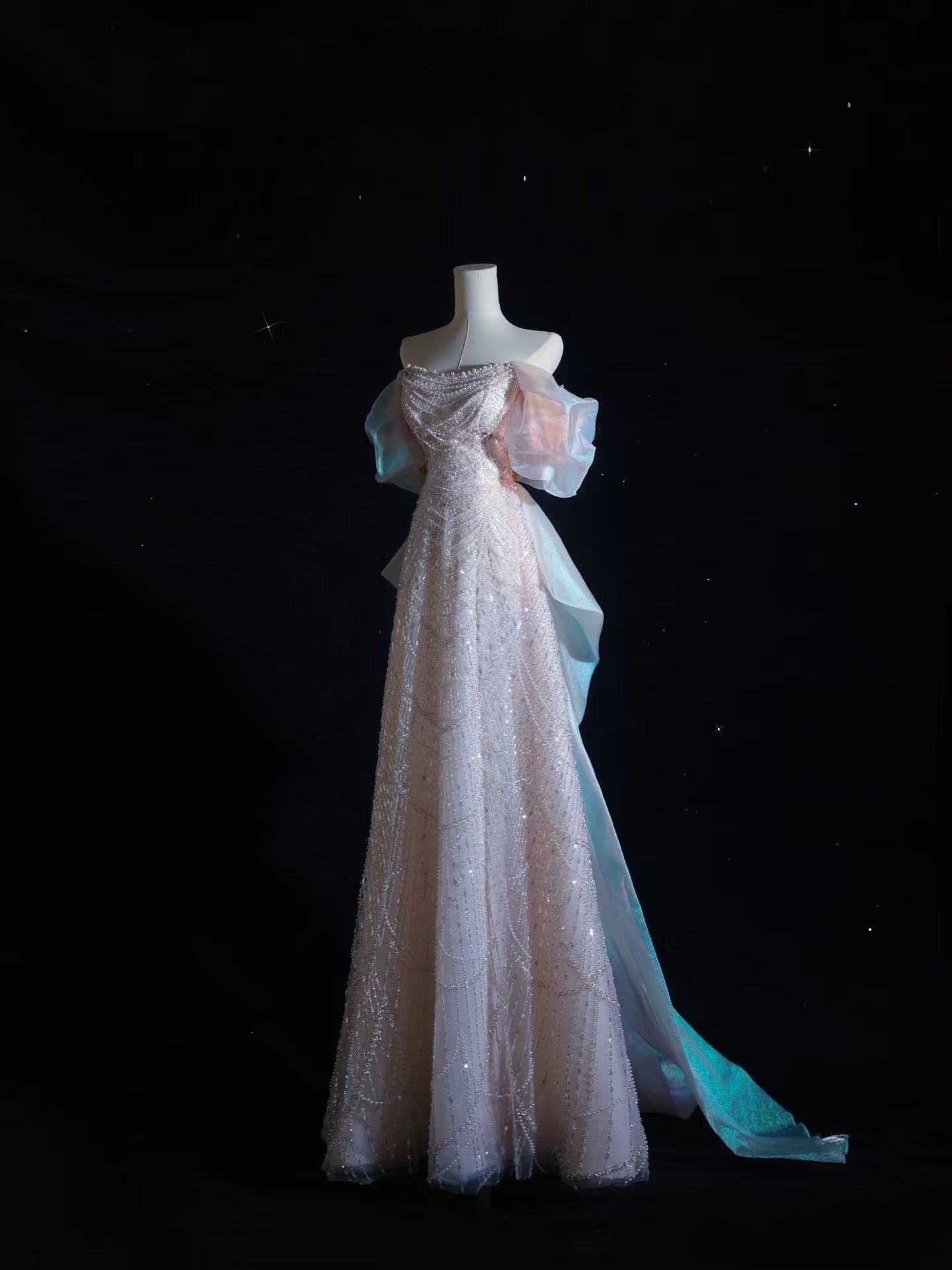 Pretty A Line Off The Shoulder Pink Sequin Long Prom Dresses Evening Gowns Secondary image