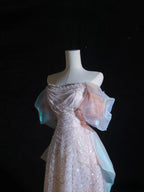 Pretty A Line Off The Shoulder Pink Sequin Long Prom Dresses Evening Gowns