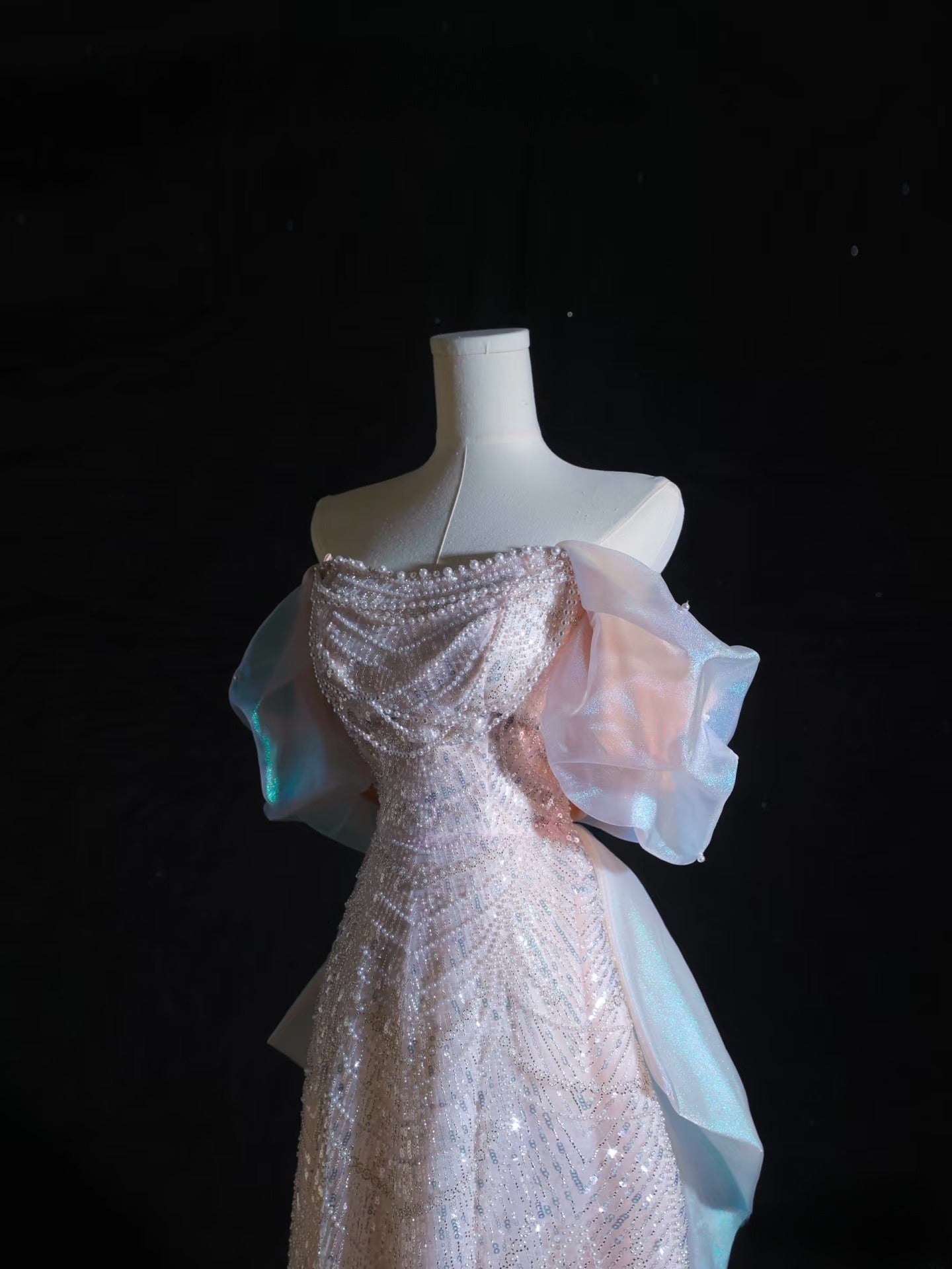 Pretty A Line Off The Shoulder Pink Sequin Long Prom Dresses Evening Gowns