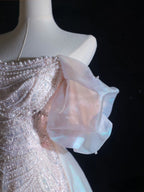 Pretty A Line Off The Shoulder Pink Sequin Long Prom Dresses Evening Gowns