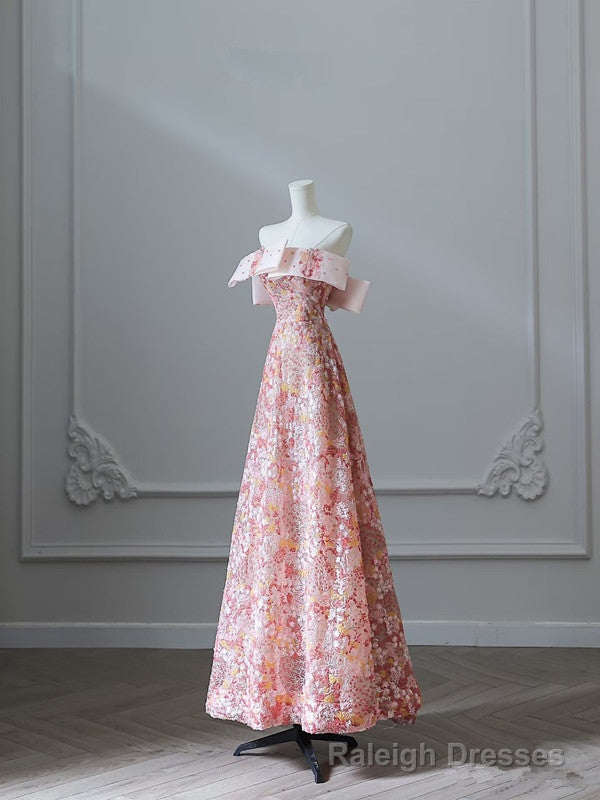 Pretty A Line Off The Shoulder Sequin Pink Floor Length Evening Dress Prom Dresses Secondary image