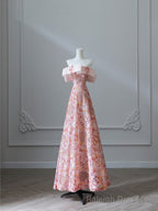 Pretty A Line Off The Shoulder Sequin Pink Floor Length Evening Dress Prom Dresses