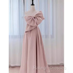 Pretty A Line One Shoulder Pink Satin Long Evening Party Dress Prom Dresses With Bowknot