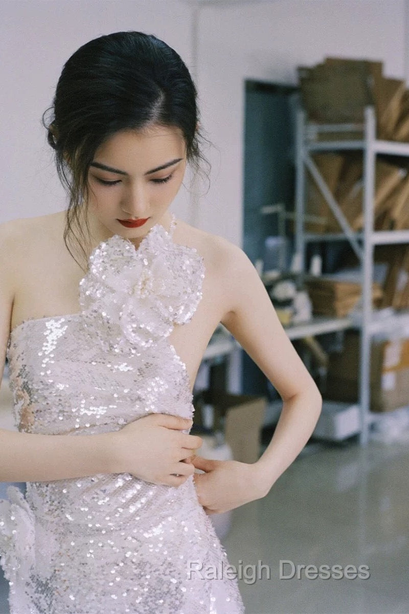 Pretty A Line One Shoulder Silver Sequin Long Length Evening Dress Prom Dresses