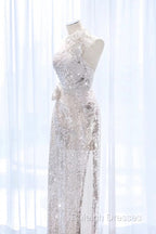 Pretty A Line One Shoulder Silver Sequin Long Length Evening Dress Prom Dresses