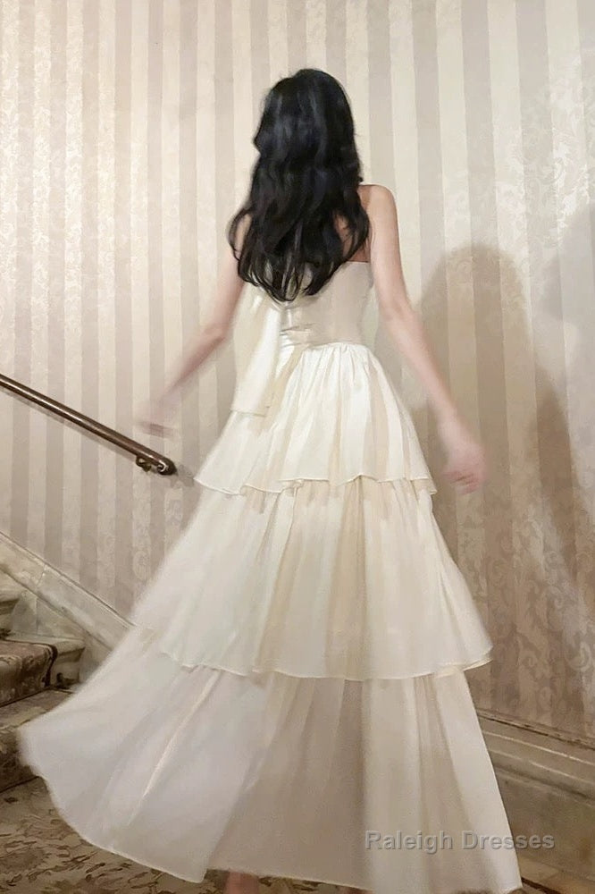 Pretty A Line Ruffles Ankle Length White Evening Dress Prom Dresses