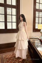 Pretty A Line Ruffles Ankle Length White Evening Dress Prom Dresses