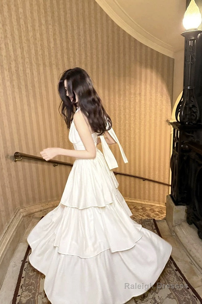 Pretty A Line Ruffles Ankle Length White Evening Dress Prom Dresses