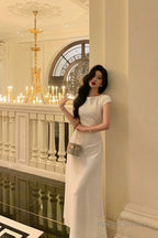 Pretty A Line Scoop Pleated White Prom Dresses Birthday Outfits Evening Gown