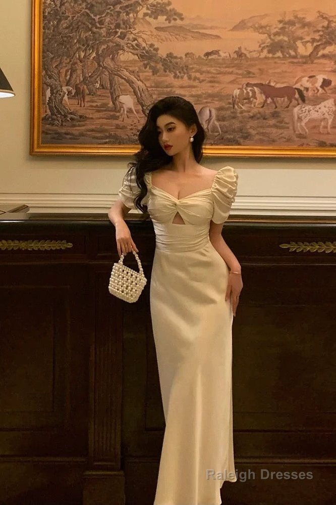 Pretty A Line Short Sleeves Ivory Ankle Length Prom Dresses Birthday Outfits