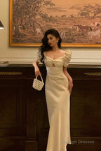 Pretty A-Line Short Sleeves Ivory Ankle Length Prom Dress Birthday Outfits